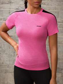 SHEIN Sport Studio Women's Summer Casual Contrast Color Raglan Sleeve Quick-Dry Sports T-Shirt