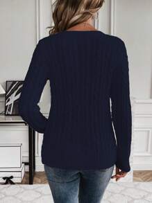 EMERY ROSE Áo len cổ tròn trơn màu giản dị, Thu/Đông - Xanh đậm - Xem 2