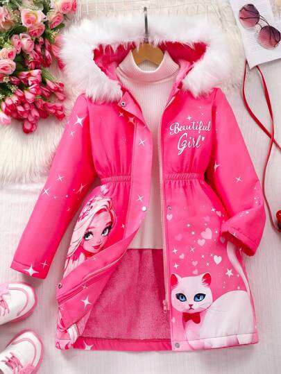 Sparklyn Girls Big Tween Girl Unicorn Print Fleece Collar Jacket