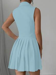 Elenzga Conjunto de chaleco de un solo pecho de unicolor y falda plisada para mujer