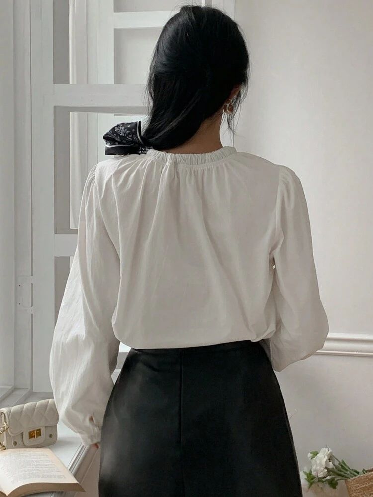 Ribbon Patchwork Loose Women Long Sleeve Blouse,Fall Clothes