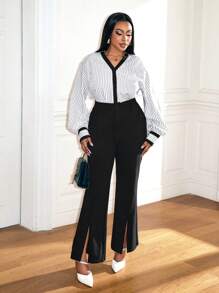 Zolique Women Casual Striped Long Sleeve Shirt, Autumn Fall Cloth For Women - White - View 4