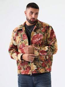 Manfinity VCAY Plus Size Men's Jacquard Jacquard Long Sleeve Jacket, For Fall Winter - Multicolor - View 1