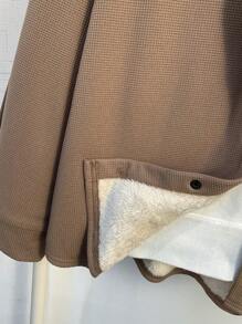 SHEIN TeenBoys 1 件休闲百搭舒适保暖简约风格华夫格纹理面料毛绒衬里保暖连帽厚夹克返校节；文艺复兴；秋季服装；青少年男孩服装；秋季夹克；秋季服装秋冬 - 駝色 - 查看 8