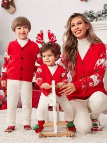 Manfinity VCAY Men's Loose Drop Shoulder Long Sleeve Open Front Casual Knitted Sweater, Suitable For Christmas, Family Matching, Couple Style, Christmas Sweater - Red - View 2