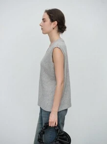 SHEIN LUNE Áo len chui đầu cổ chữ V rộng rãi cho nữ, thường ngày, mùa thu - Xám - Xem 3