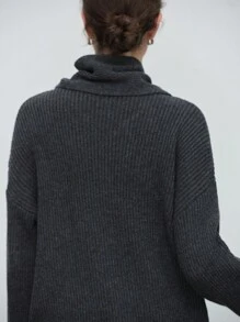 SHEIN LUNE Women Casual Solid Color Turtleneck Sweater, Autumn/Winter Knit Pullover Fall - Dark Grey - View 6