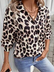 SHEIN LUNE Women's Casual Leopard Print Shirt, Essential Basic Clothing For Autumn/Winter - Multicolor - View 5