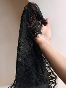 Anewsta Elegant Embroidered Lace Midi Dress For Women, Spring/Autumn Maxi Women Outfit - Black - View 6