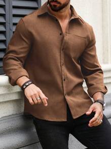 Manfinity Homme Camisa De Manga Larga De Color Sólido Para Hombre