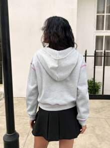 SHEIN 青少年女孩休闲宽松樱桃数字 8 印花连帽基本款长袖运动衫，秋冬