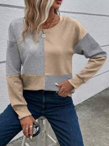 EMERY ROSE Color Block Round Neck Casual Daily Wear Long Sleeve Sweatshirt