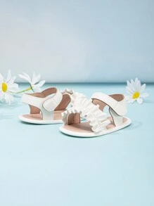 幼儿踝带钩环荷叶边凉鞋，设计简约 - 白色 - 查看 4