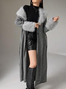 Modelyn Manteau long élégant et moelleux pour femmes, automne/hiver