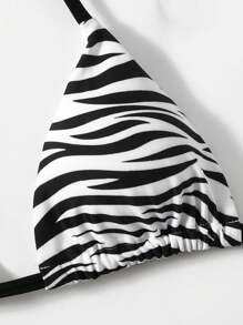 SHEIN Swim 2 件套 2025 女士斑马纹吊带性感比基尼套装，随机印花夏季