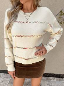 SHEIN LUNE New Year  Holiday Women Outfits White Sweater  Christmas Women Clothes  Women White Pullover Sweater For Christmas, Winter - White - View 5