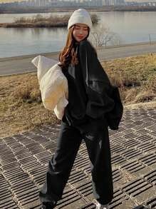 DAZY 2pcs Women Sports Casual Set, Black, Spring/Summer/Autumn