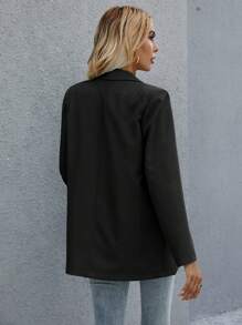 SHEIN PETITE Women's Fashion Casual/Work Solid Peak Lapel Double-Breasted Suit Jacket