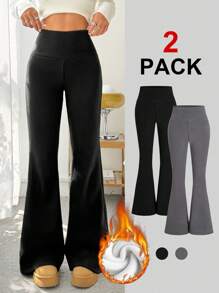 Muchica Bộ 2 quần dài ống loe lưng cao lót nhiệt dày mặc mùa đông cho nữ - Nhiều màu - Xem 1