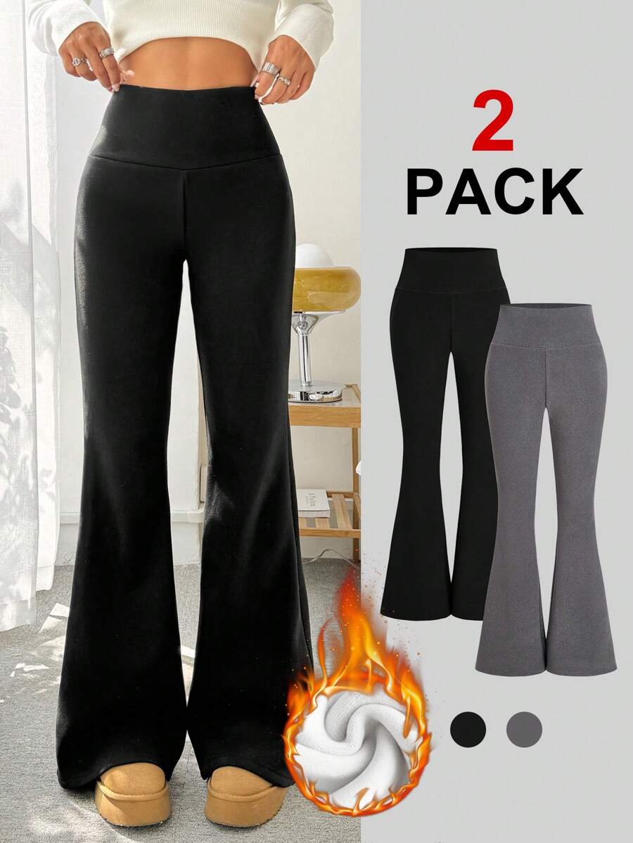 Muchica Bộ 2 quần dài ống loe lưng cao lót nhiệt dày mặc mùa đông cho nữ - Nhiều màu - Xem 1