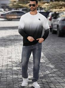 Manfinity Homme Men's Ombre Knight Print Crew Neck Long Sleeve Sweatshirt, Autumn