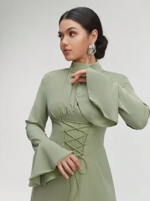 Veilorie Ladies' Solid Color Simple Daily Long Dress With Arabic Rope Modest - Mint Green - View 6