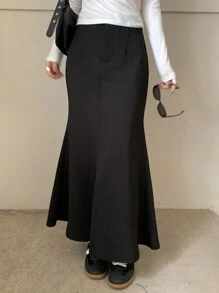 DAZY Váy bút chì khóa kéo màu trơn cho nữ, mặc đi làm đi chơi - màu đen - Xem 6