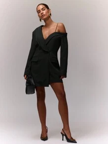MUSERA Váy blazer ngắn bất đối xứng, phong cách công sở, sang trọng, thích hợp cho kỳ nghỉ hè, tiệc brunch, hẹn hò ở Ibiza, tiệc thường ngày, dự tiệc cưới, tiệc tùng, trang phục dạ hội thanh lịch mùa hè, kỳ nghỉ. - màu đen - Xem 4