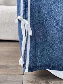 SHEIN CURVE+ Plus Size Denim Effect Wide Leg Pants With Side Bow - Blue - View 10