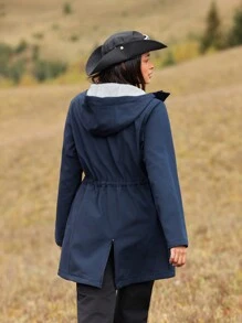 In My Nature Women's Outdoor Hooded Mid-Length Composite Sherpa Windbreaker Jacket, Water-Resistant, Cinched Waist, For Camping, Hiking, Commuting