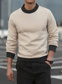 Manfinity Hypemode Men's Stripe Round Neck Long Sleeve Casual Pullover Sweatshirt, Autumn