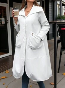 Calvaya Women's Plus Size Plus Size Collar & Pockets Loose Casual Daily Wear Windbreaker - Grey - View 1