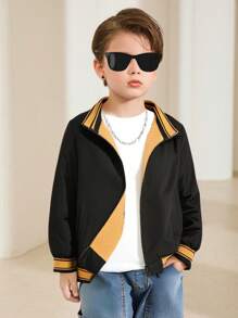 SHEIN 1pc Casual Hooded Jacket For Young Boys,Thermal Lined Comfortable Coat,Versatile Design For School,Outdoor,Sports,Winter,Career Day,Back-To-School - Black - View 1
