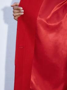Maija 1pc Women Solid Color Front Buttoned Long Sleeve Pocket Casual Jacket, Minimalist Daily Wear - Red - View 11