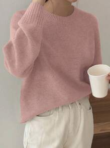DAZY 1 pieza Suéter casual de mujer de cuello redondo y manga larga, para uso diario, ropa de otoño
