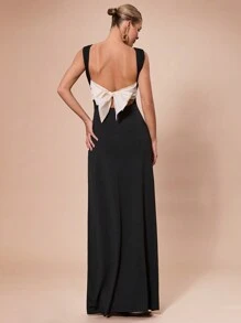 SHEIN BAE 优雅性感露背交叉带 V 领连衣裙，适合日常约会、夜间外出、夜店、派对、正式场合，适合圣诞节、新年、感恩节 - 酒紅色 - 查看 5