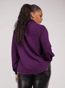 SHEIN Clasi Plus Size Dark Purple Ruffle Collar Blouse, Office Lady Autumn - Purple - View 2