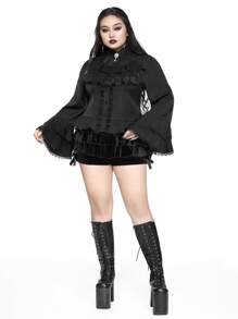 ROMWE Goth Pantalones cortos con falda de terciopelo estilo retro oscuro para el Día de San Valentín, con lazo en la cintura y forro, antideflagrantes, talla grande para mujeres
