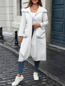Calvaya Women's Plus Size Plus Size Collar & Pockets Loose Casual Daily Wear Windbreaker - Grey - View 5
