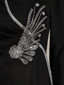 Veilorie Women's Elegant Puff Sleeve Ruffle Trim Dress With Sequins And Beads Decor Modest - Black - View 6