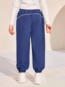 SHEIN Quần thể thao màu trơn cho bé gái, quần dài thoải mái, đa năng, phong cách tối giản thời trang của Mỹ dành cho luyện tập thể dục, thể hình, tập luyện, quần dài thường ngày - Màu xanh lam - Xem 2