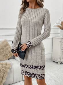 SHEIN Clasi Women Fleece Fabric Patchwork Leopard Print Dress