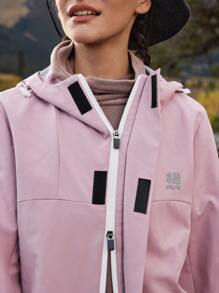 In My Nature Women's Solid Color Drawstring Hooded Outdoor Windbreaker Jacketwinter Women Tops - Pink - View 12