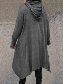 SHEIN LUNE Plus rozmiar Jednolita kolorowa bluza ze sznurkiem i kieszeniami, codzienne noszenie - Ciemnoszary - Zobacz 2