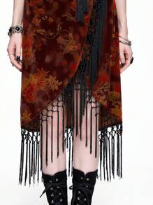 ROMWE Hippie Váy họa tiết hoa dây mảnh phong cách cổ điển cho nữ có viền tua rua - Vàng - Xem 4