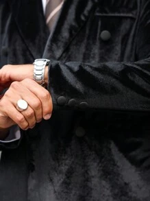 Manfinity Mode Giacca da completo elegante da uomo in velluto, monopetto con bavero a punta, di colore unito
