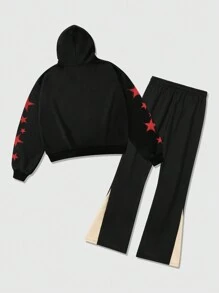 ROMWE MEN Street Life Men's Loose Cropped Sweatsuit Set, Streetwear - Black - View 2