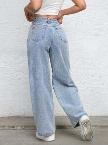 Pantalones vaqueros anchos y sueltos de mujer en azul claro lavado