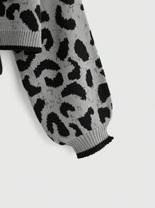 ROMWE Kawaii 女款 Y2K 豹纹蝴蝶结系带开衫，落肩长袖，秋冬款 - 彩色 - 查看 3