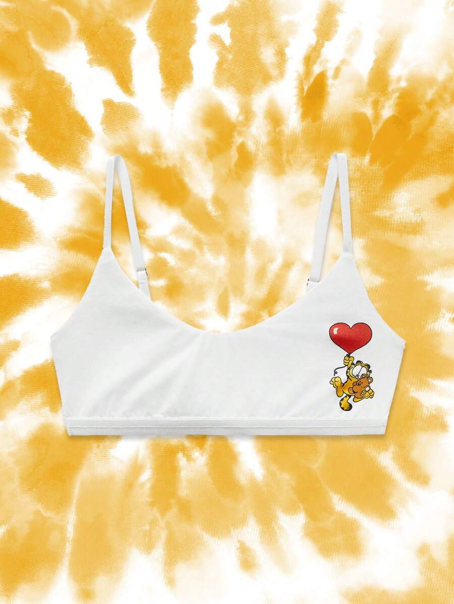 GARFIELD | SHEIN 1pc Tween Girl White Cute Cartoon Print Comfortable Camisole With Detachable Padded Built-In Bra